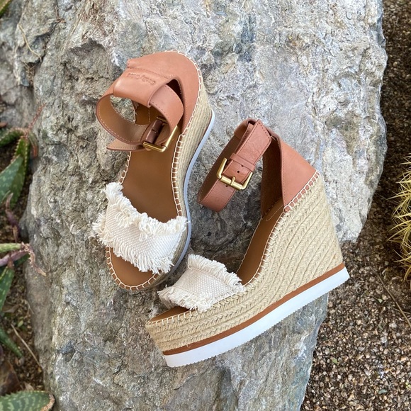 See by Chloe Frayed Espadrille Glyn Wedge EXCELLENT